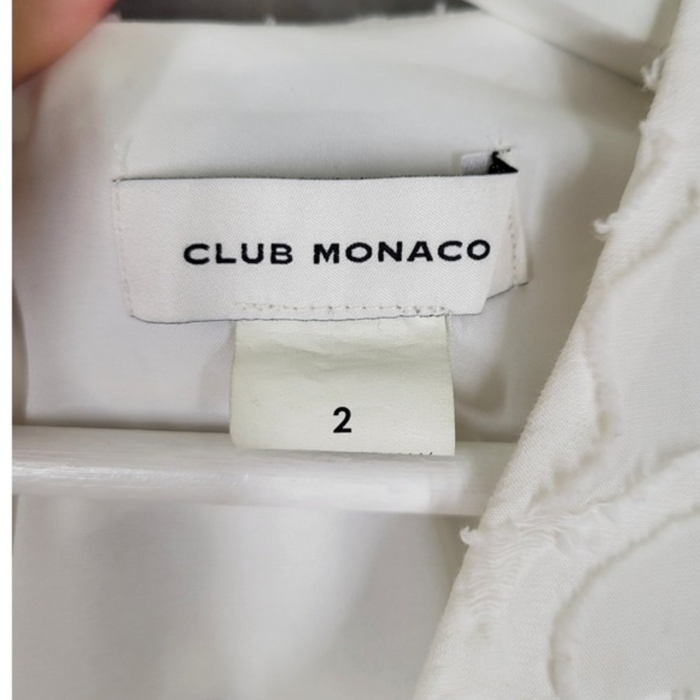 Club‎ Monaco Mini Dress Womens 2 White Textured Puff Sleeve V-Neck A-Line Garden - Picture 10 of 11